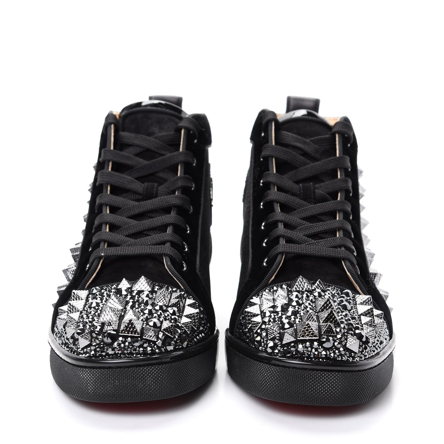 Calfskin Velvet Strass Mens Louis Spikes Flat Sneakers 41 Black
