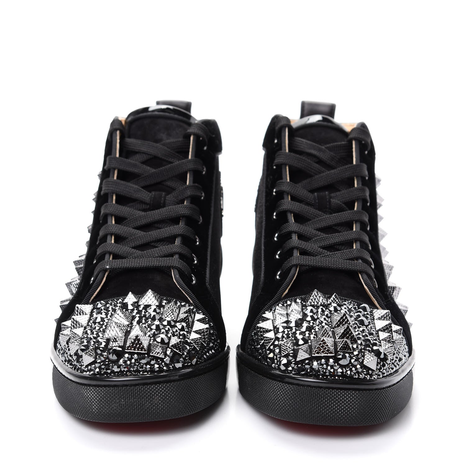 Christian Louboutin Calfskin Velvet Strass Mens Louis Spikes Flat Sneakers 41 Black 2 of 11
