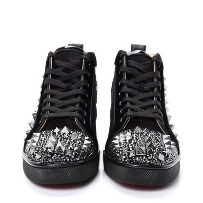 Christian Louboutin Calfskin Velvet Strass Mens Louis Spikes Flat Sneakers 41 Black 2 of 11