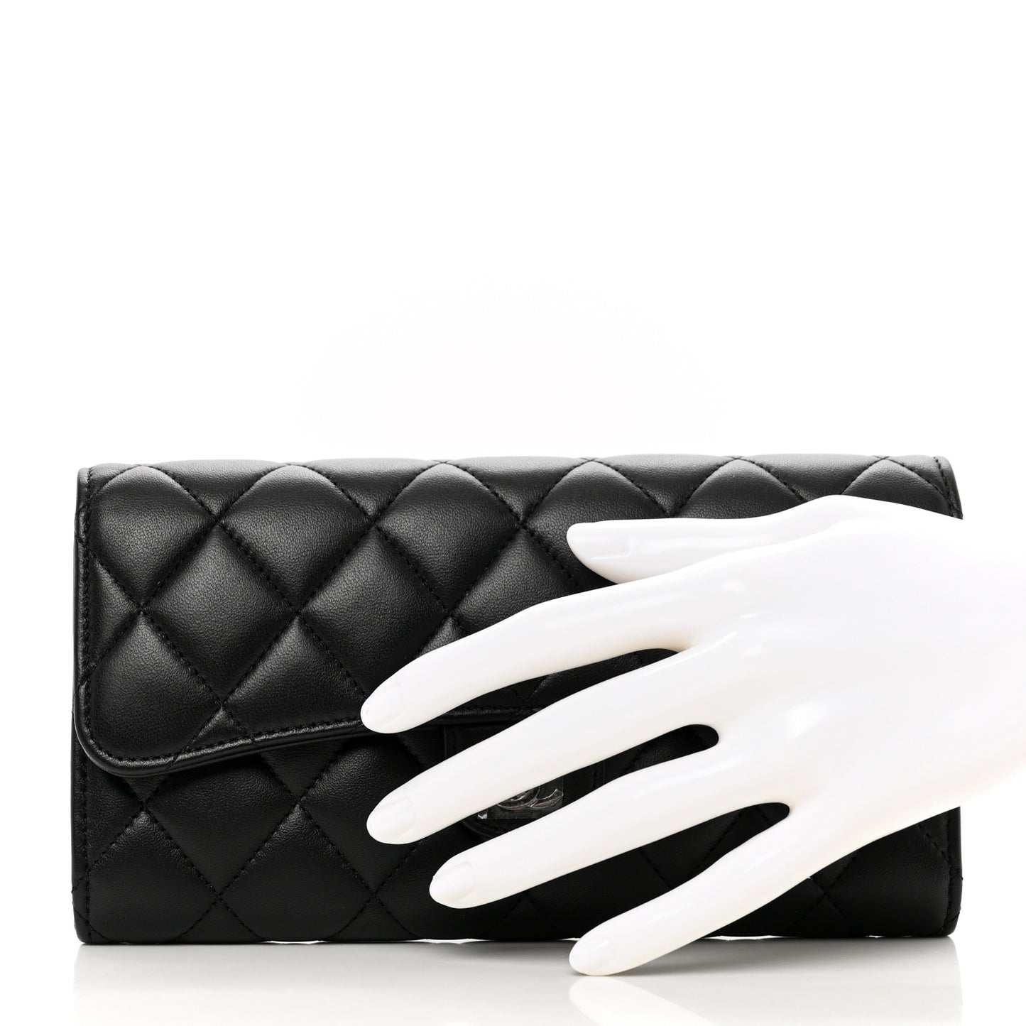 Lambskin Quilted Large Gusset Flap Wallet Black