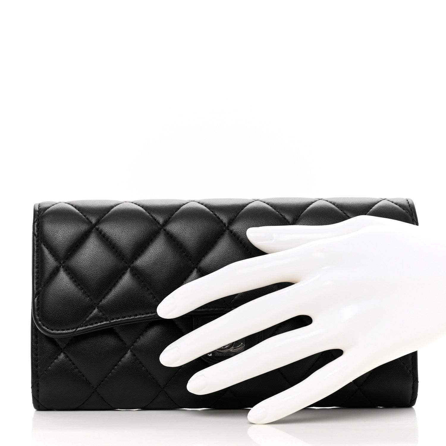 Chanel Lambskin Quilted Large Gusset Flap Wallet Black 2 of 8