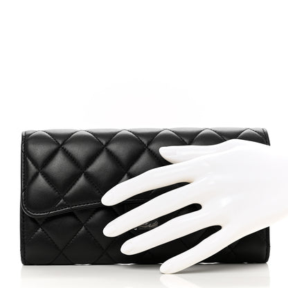 Chanel Lambskin Quilted Large Gusset Flap Wallet Black 2 of 8