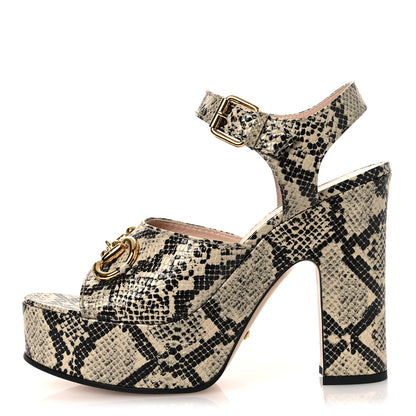 Gucci Calfskin Snakeskin Print Horsebit 40/135mm Platform Sandals 40.5 Beige Avana 1 of 11