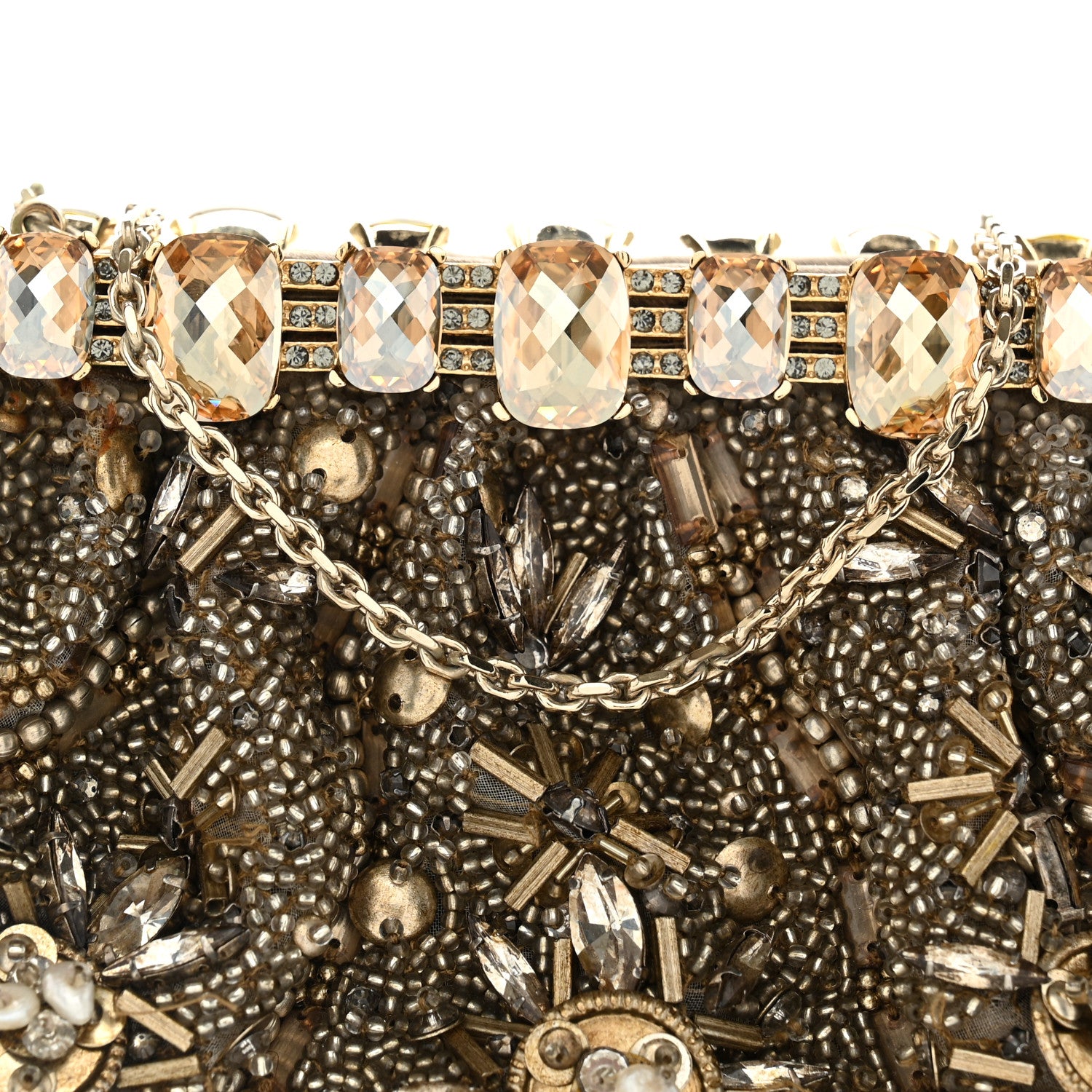 Judith Leiber Satin Beaded Crystal Evening Clutch Gold 7 of 11