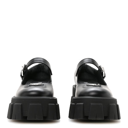 Prada Spazzolato Rois Metal Triangle Logo Monolith 55mm Mary Janes 35.5 Black 3 of 8