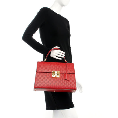 Gucci Guccissima Signature Medium Padlock Top Handle Bag Hibiscus Red 3 of 18