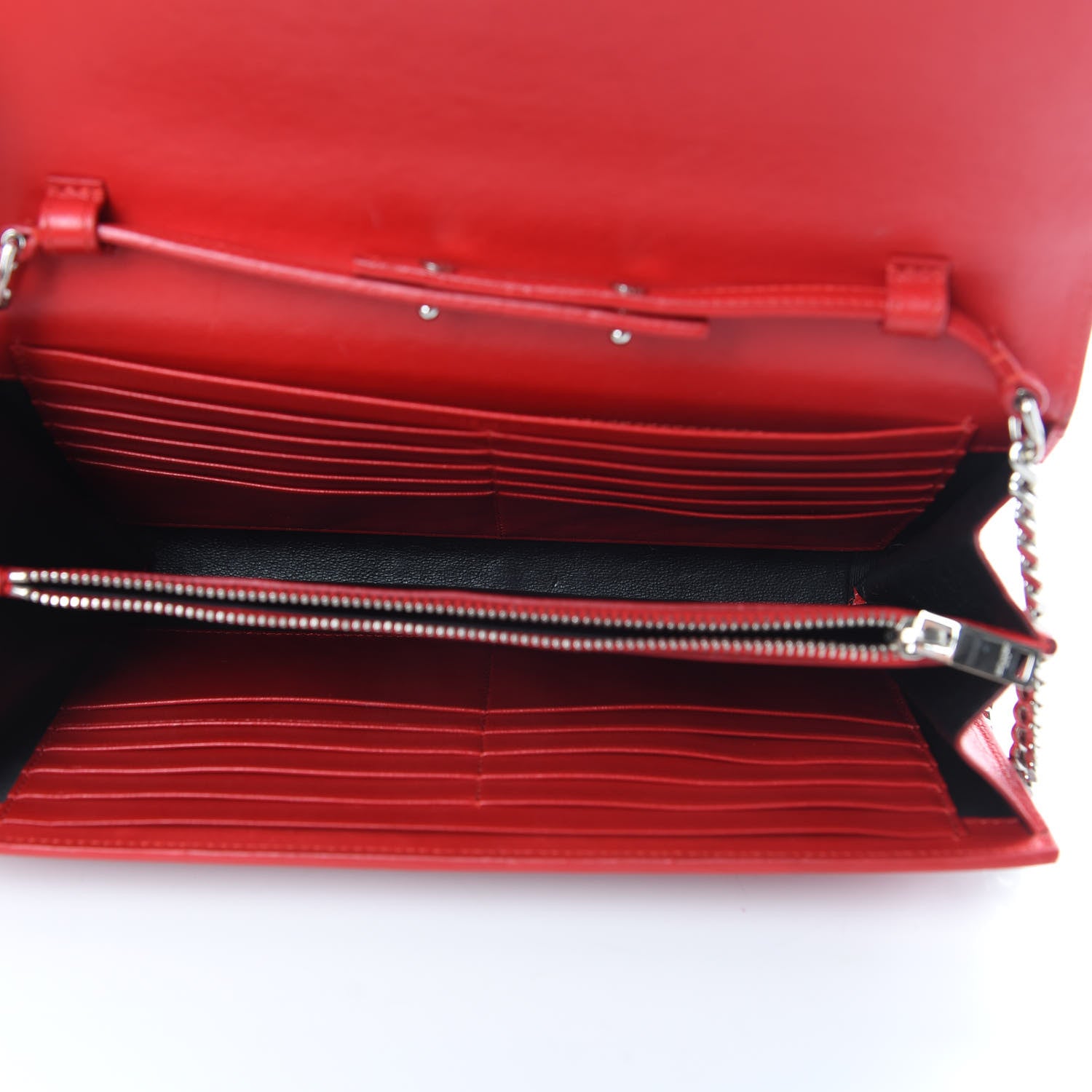 Saint Laurent Calfskin Crocodile Embossed Monogram Chain Wallet New Red 5 of 13