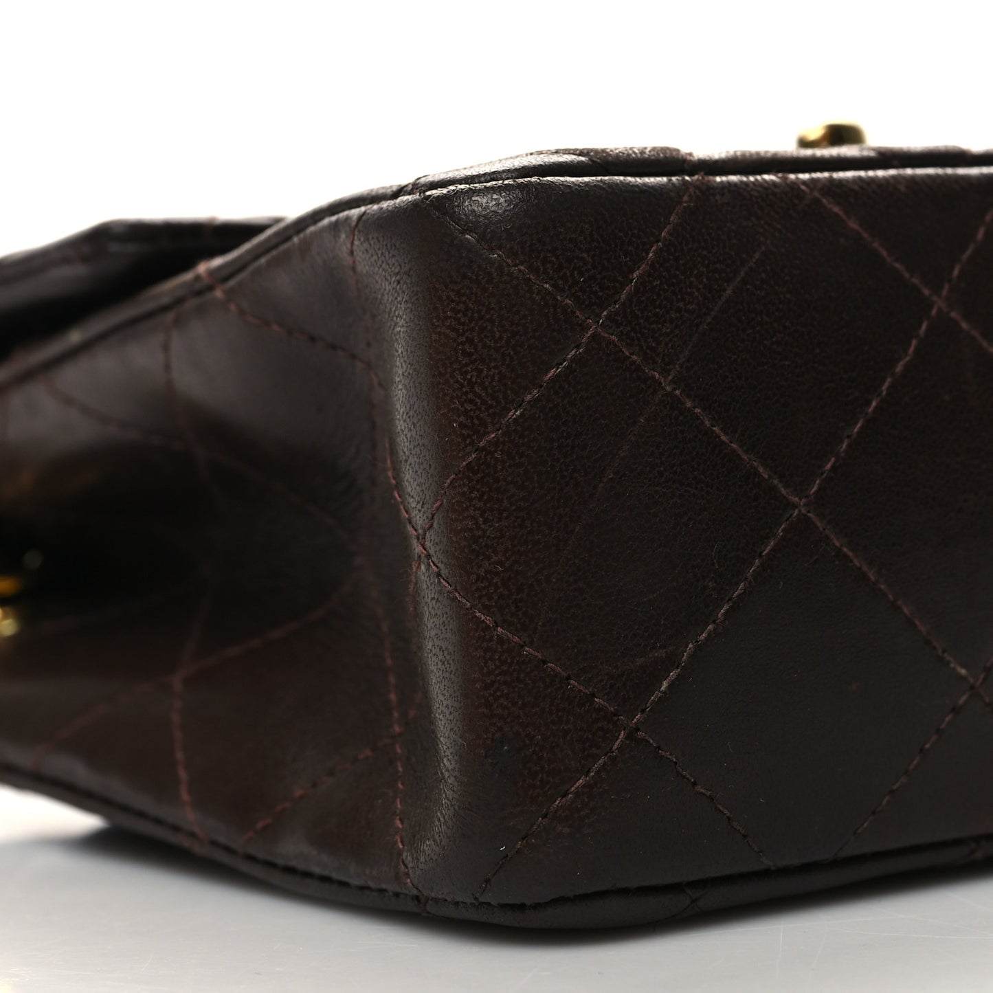 Lambskin Quilted Mini Square Flap Bag Dark Brown