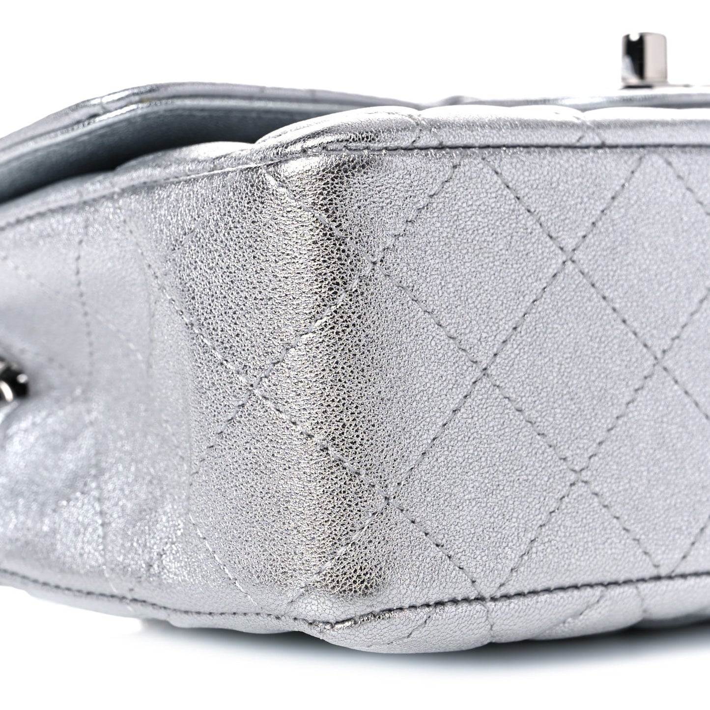 Metallic Lambskin Quilted Mini Rectangular Flap Silver