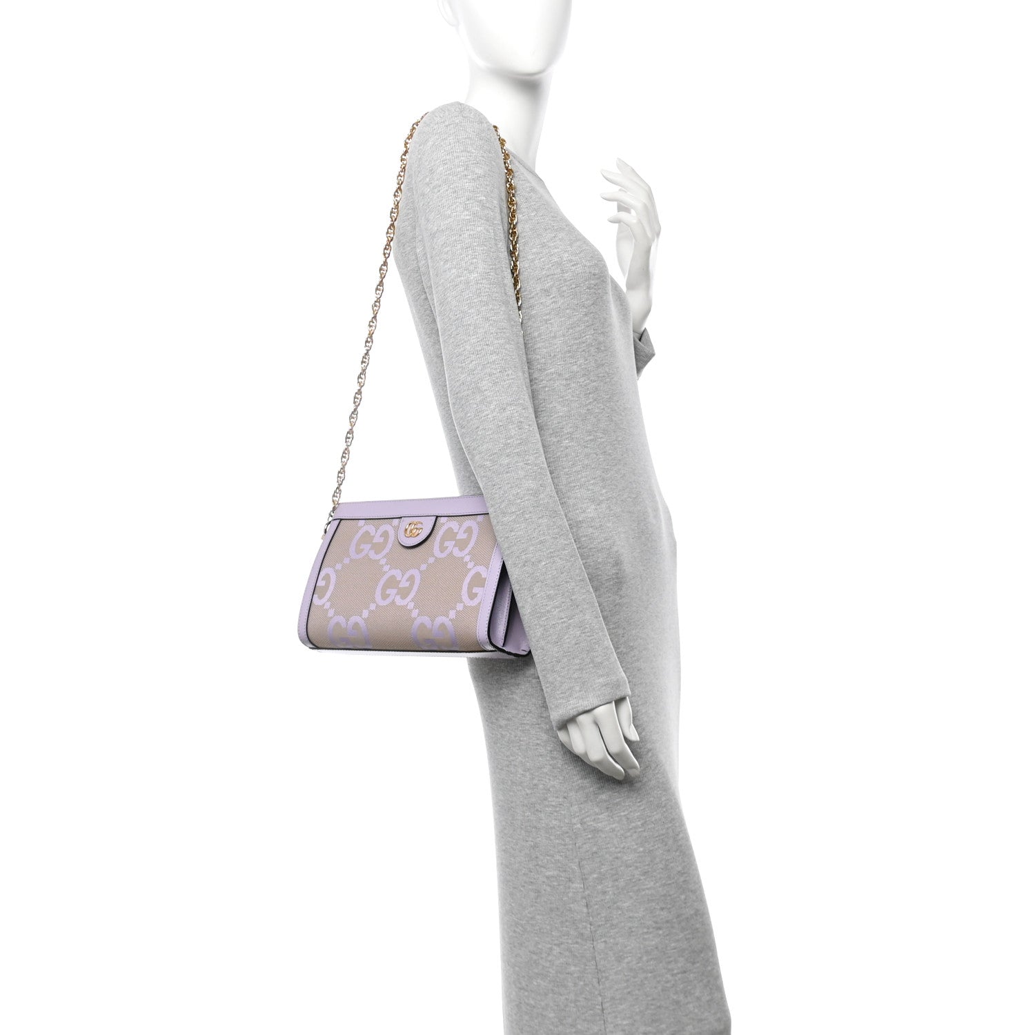 Gucci Monogram Jumbo GG Textured Dollar Calfskin Small Ophidia Chain Shoulder Bag Beige Lapis 2 of 9