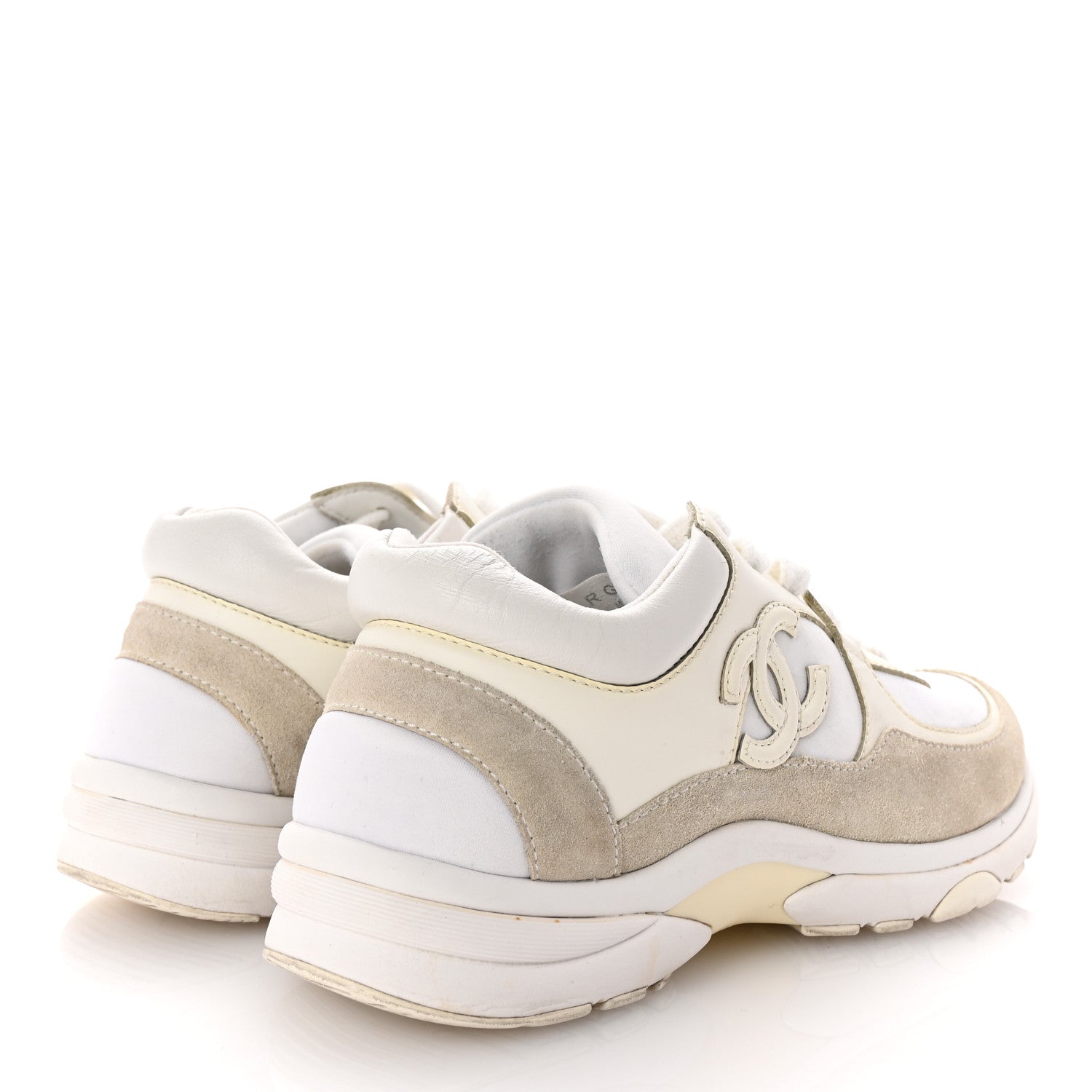 Chanel Suede Calfskin Fabric CC Sneakers 35 White 5 of 8