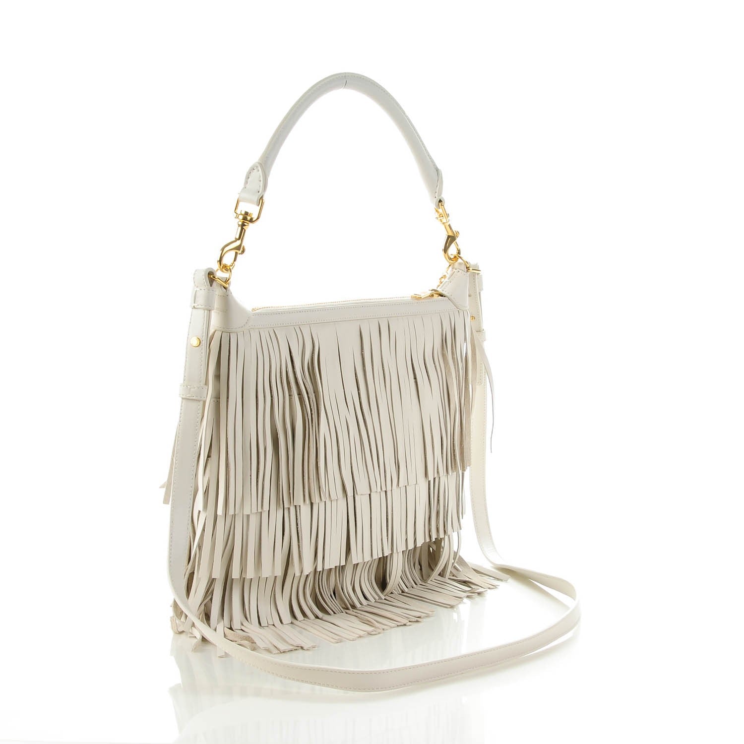 Saint Laurent Calfskin Small Emmanuelle Fringe Hobo Dove White 3 of 6