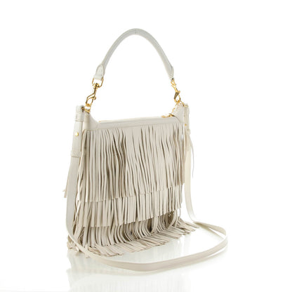 Saint Laurent Calfskin Small Emmanuelle Fringe Hobo Dove White 3 of 6