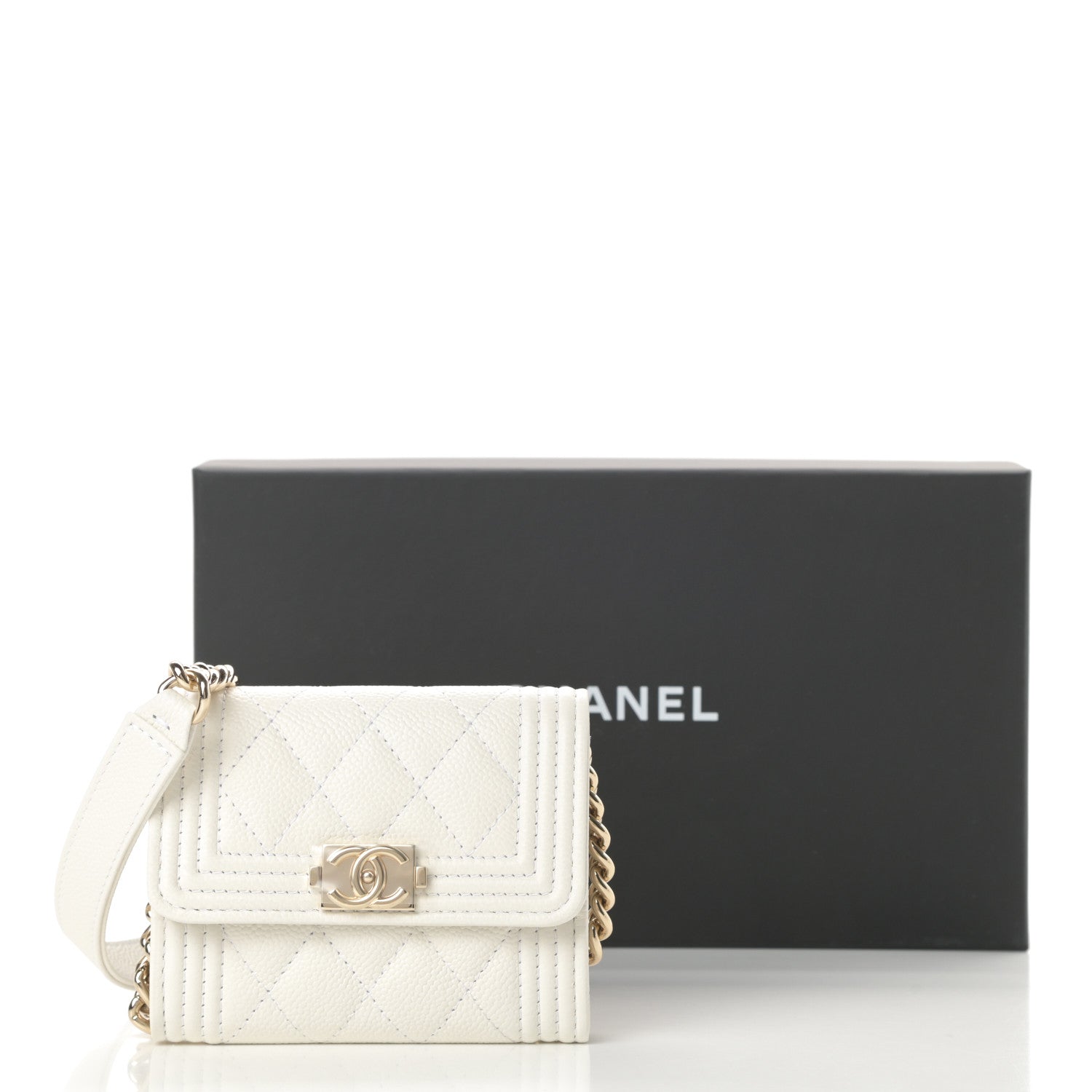 Chanel Caviar Quilted Boy Card Holder On Chain White 12 of 14
