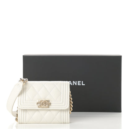 Chanel Caviar Quilted Boy Card Holder On Chain White 12 of 14