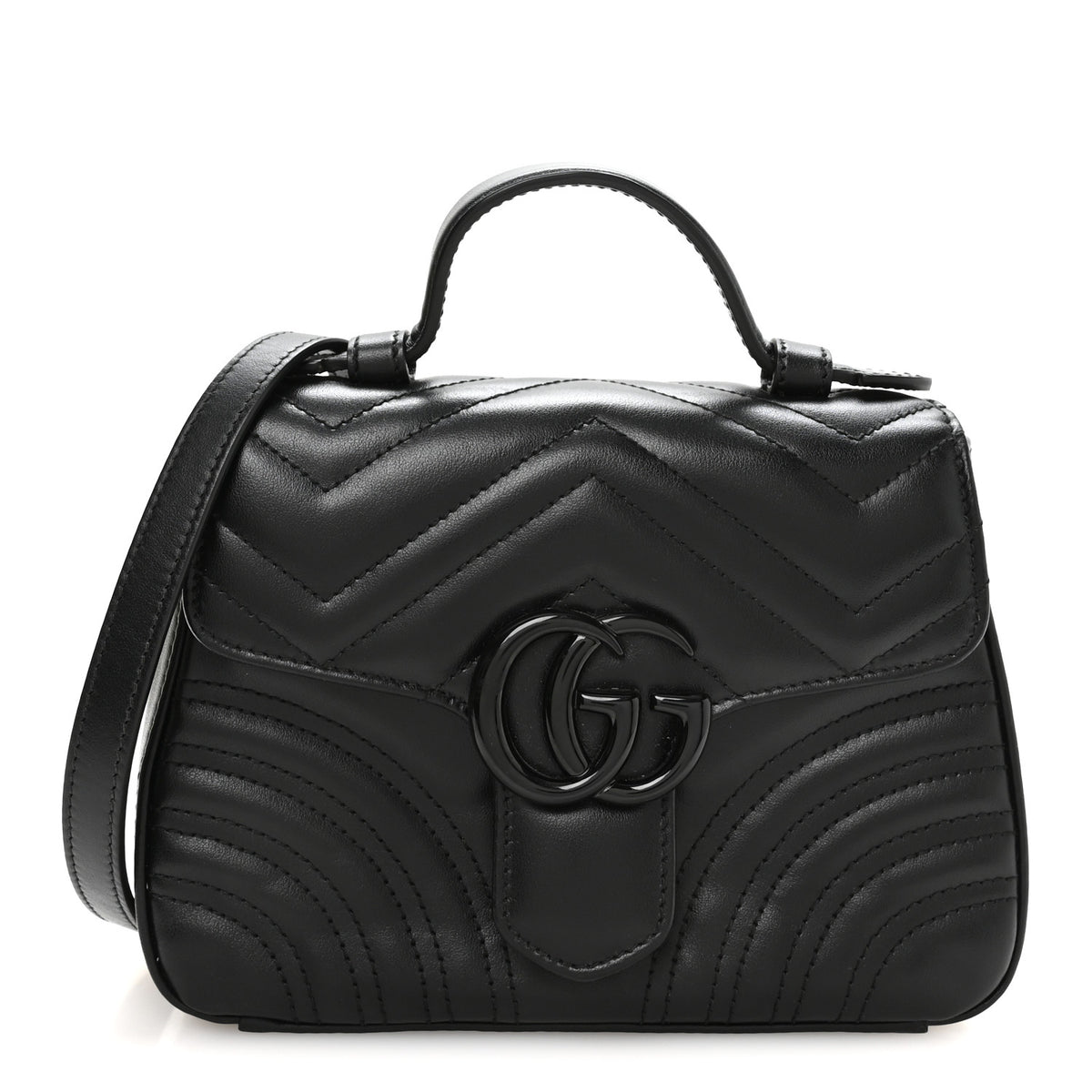 Calfskin Matelasse Monochrome GG Marmont Top Handle Shoulder Bag Black