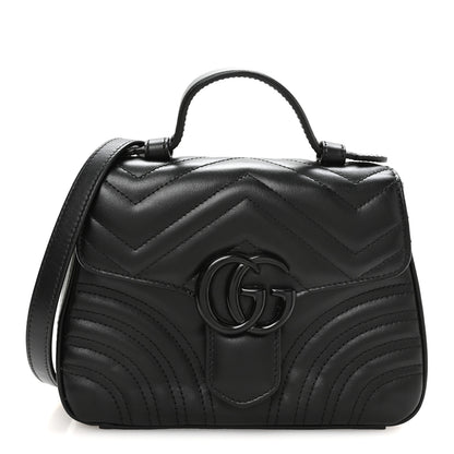Gucci Calfskin Matelasse Monochrome GG Marmont Top Handle Shoulder Bag Black 1 of 11