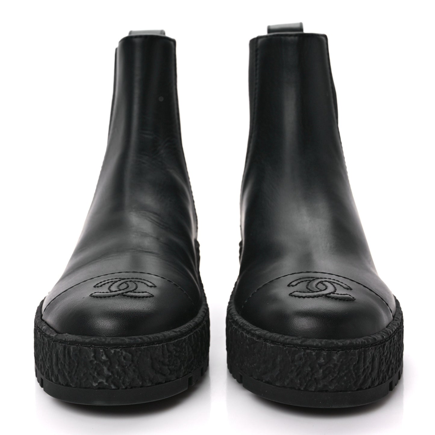 Calfskin Cap Toe CC Ankle Boots 37 Black