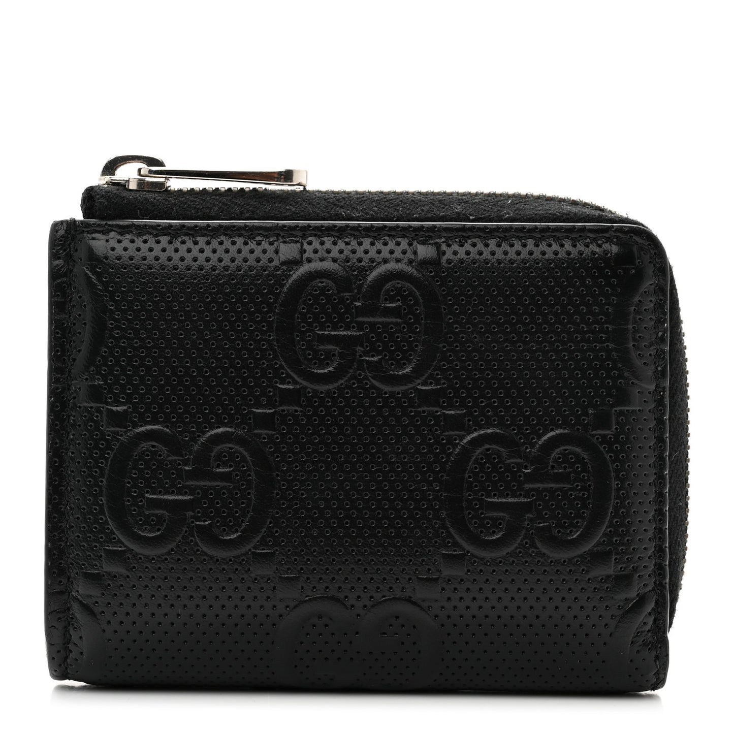 Calfskin GG Tennis Embossed Zip Around Card Case Wallet Black