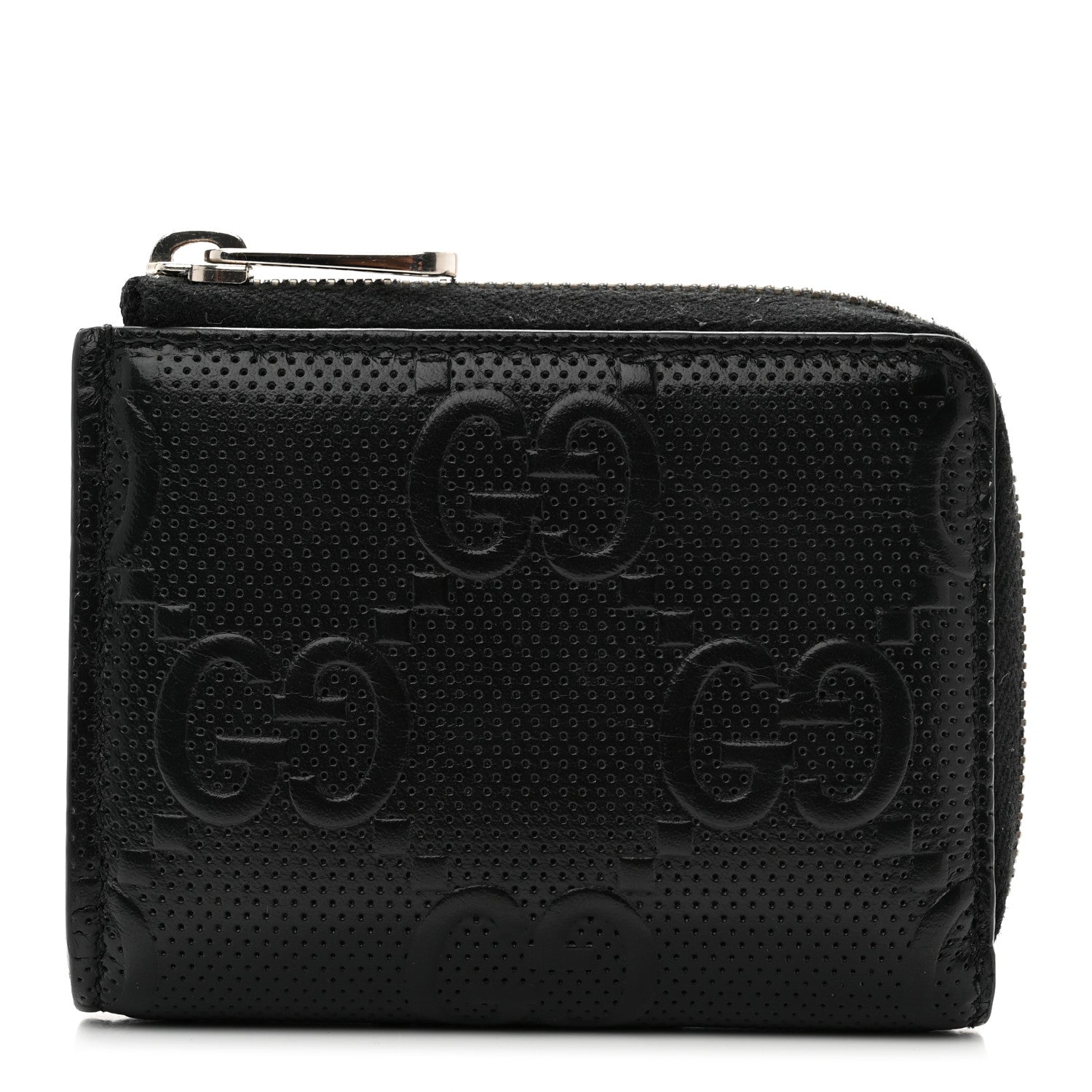 Gucci Calfskin GG Tennis Embossed Zip Around Card Case Wallet Black 1 of 9