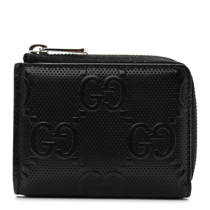 Gucci Calfskin GG Tennis Embossed Zip Around Card Case Wallet Black 1 of 9