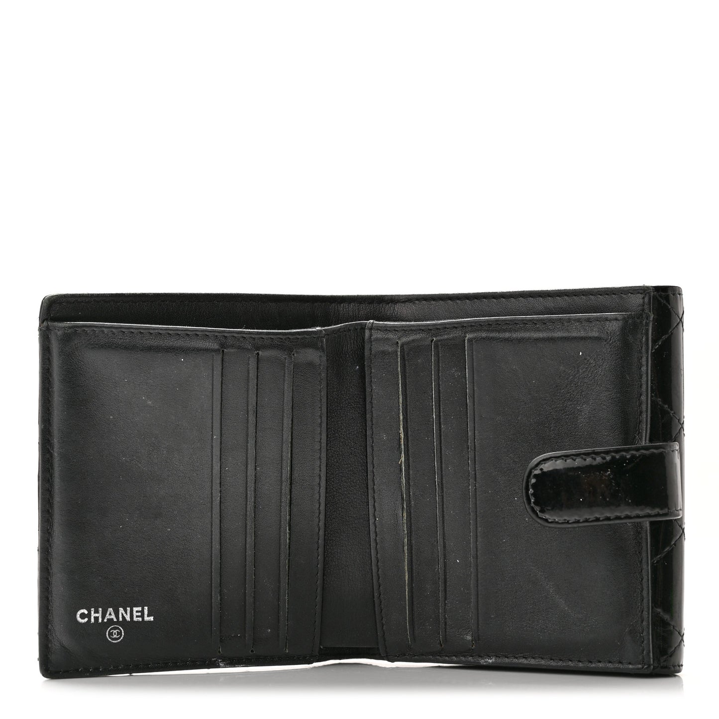 Patent Quilted Brilliant Compact Wallet Black