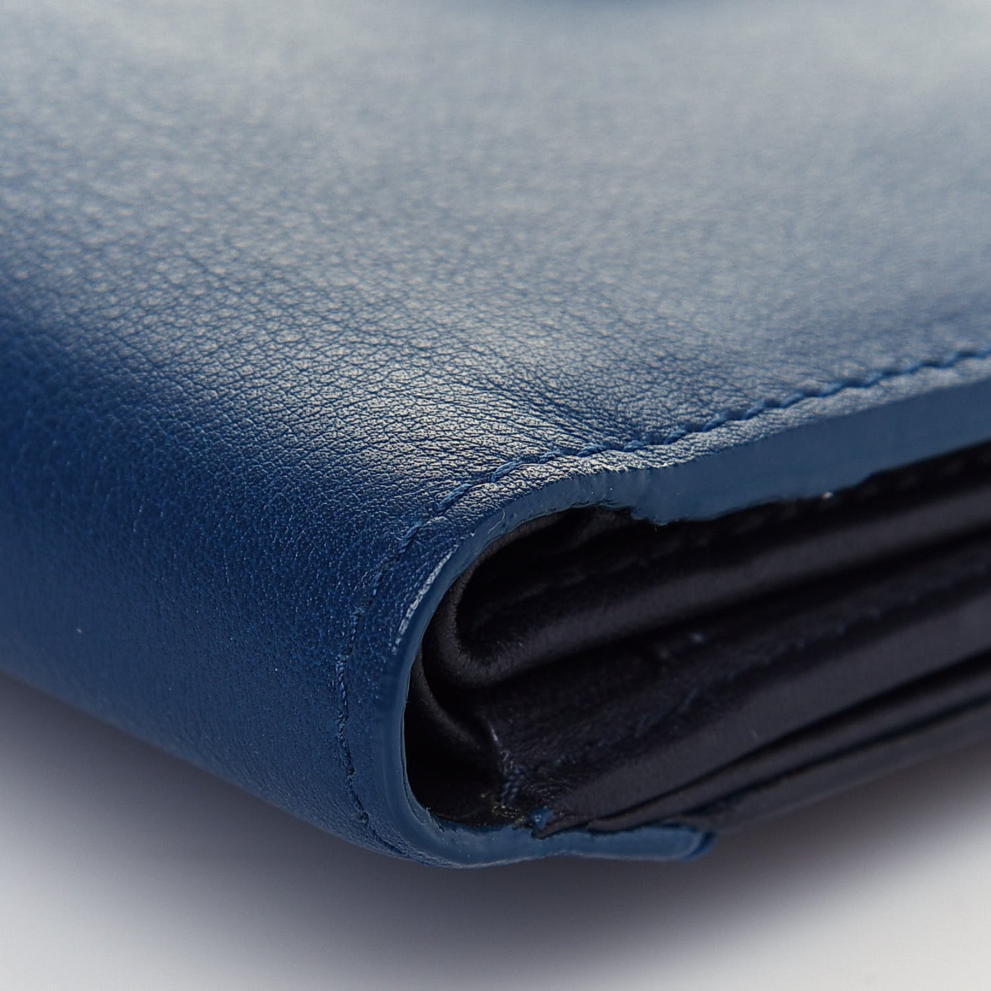 Calfskin Bi-Color Envelope Wallet Blue Black