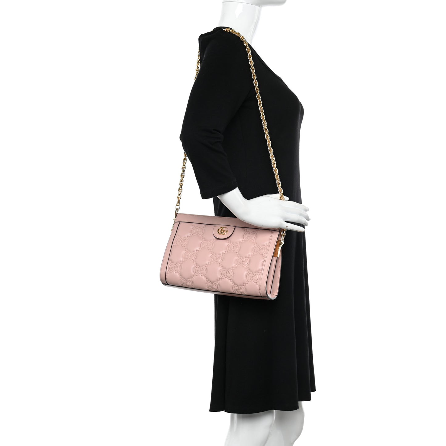 Calfskin GG Matelasse Small Slim Chain Shoulder Bag Perfect Pink Natural