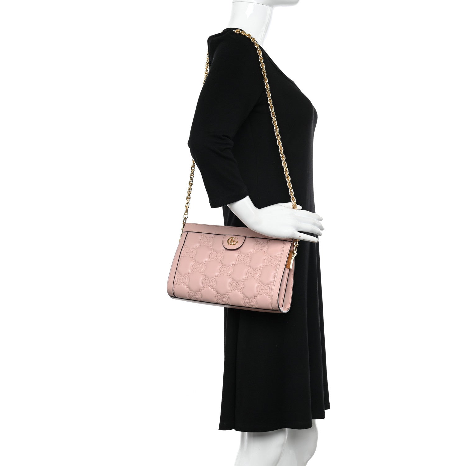 Gucci Calfskin GG Matelasse Small Slim Chain Shoulder Bag Perfect Pink Natural 2 of 10