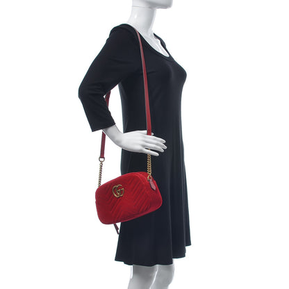 Gucci Velvet Matelasse Small GG Marmont Chain Shoulder Bag Hibiscus Red 2 of 10