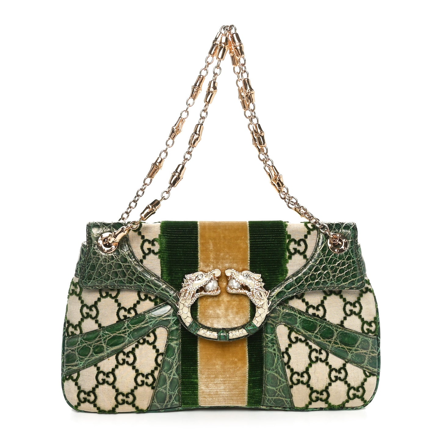 Velvet Monogram Crocodile Tom Ford Jeweled Dragon Shoulder Bag Green Beige