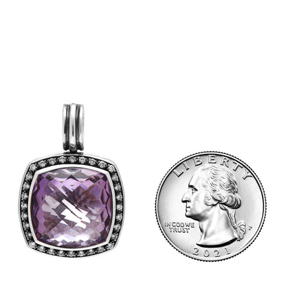 David Yurman Sterling Silver Diamond Amethyst 17mm Albion Enhancer Pendant 2 of 3