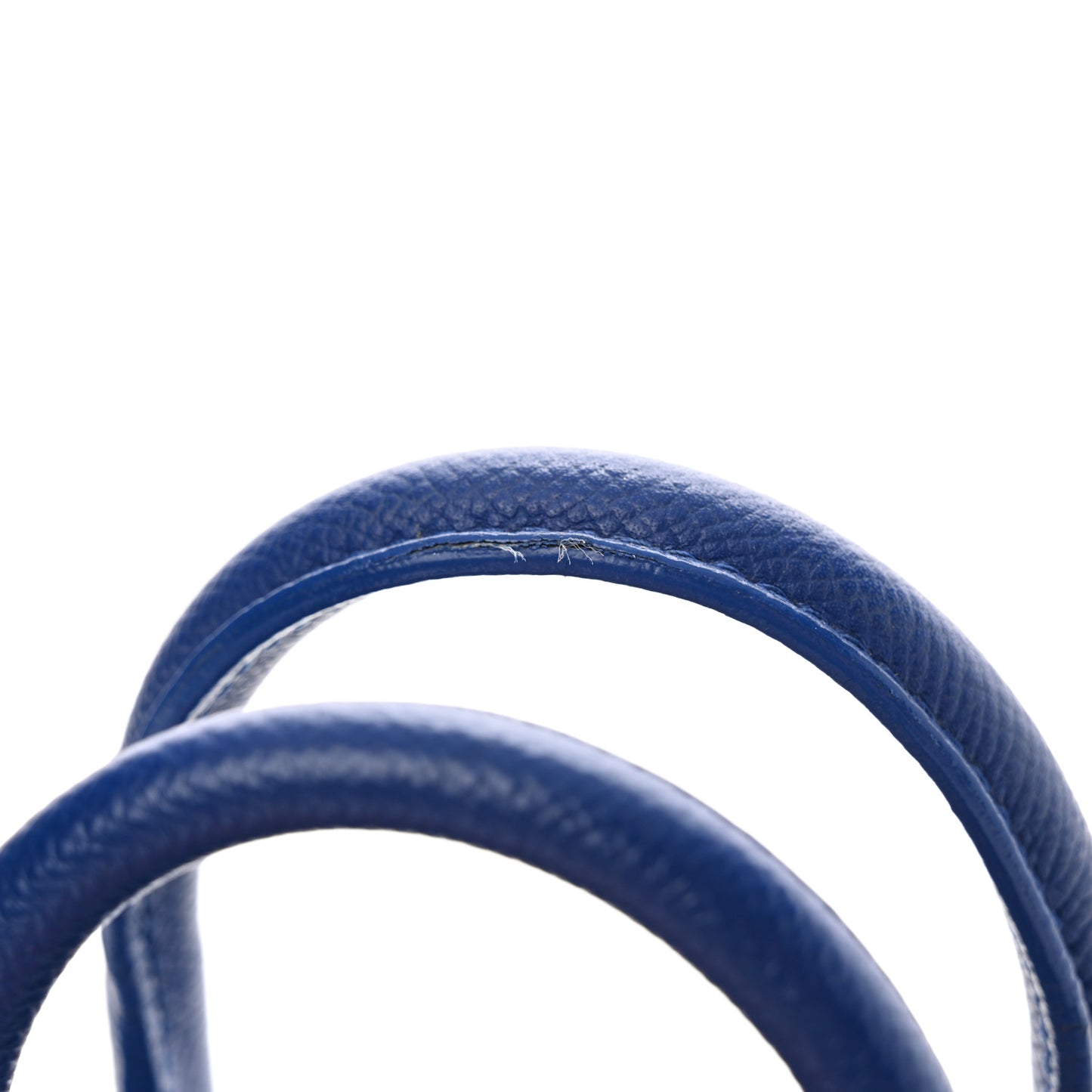 Signature Grained Calfskin Logo XXS Ville Top Handle Bag Bleu Roi White