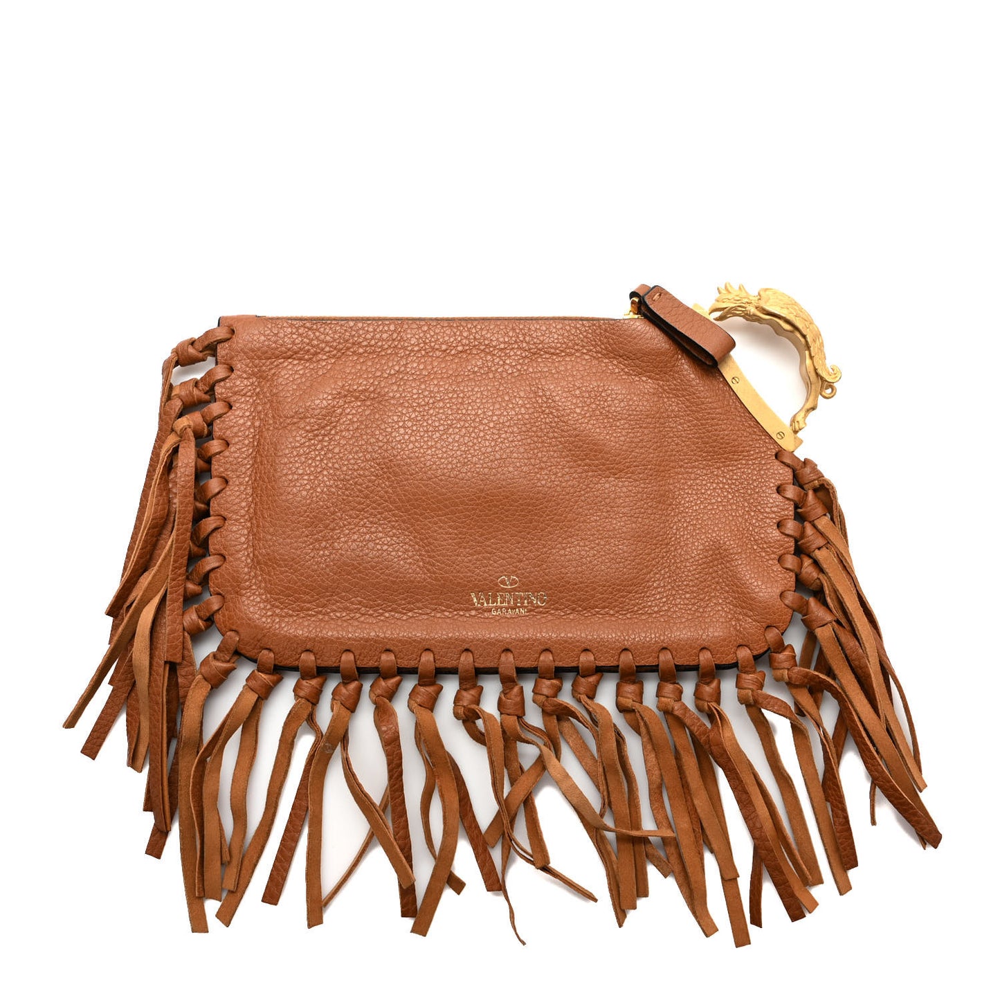 Grained Calfskin C-Rockee Sagittarius Fringe Clutch Brown