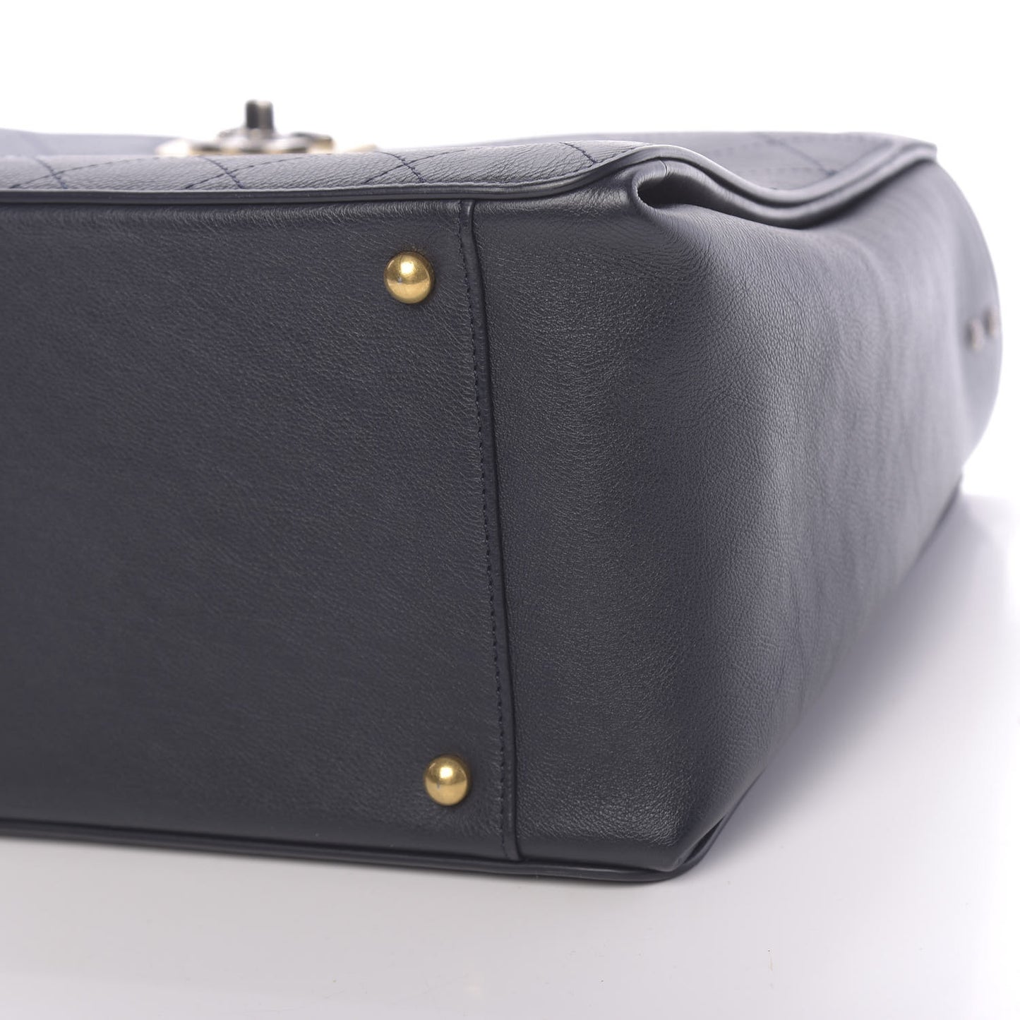 Calfskin Stitched Large Straight Lines Shopping Tote Navy