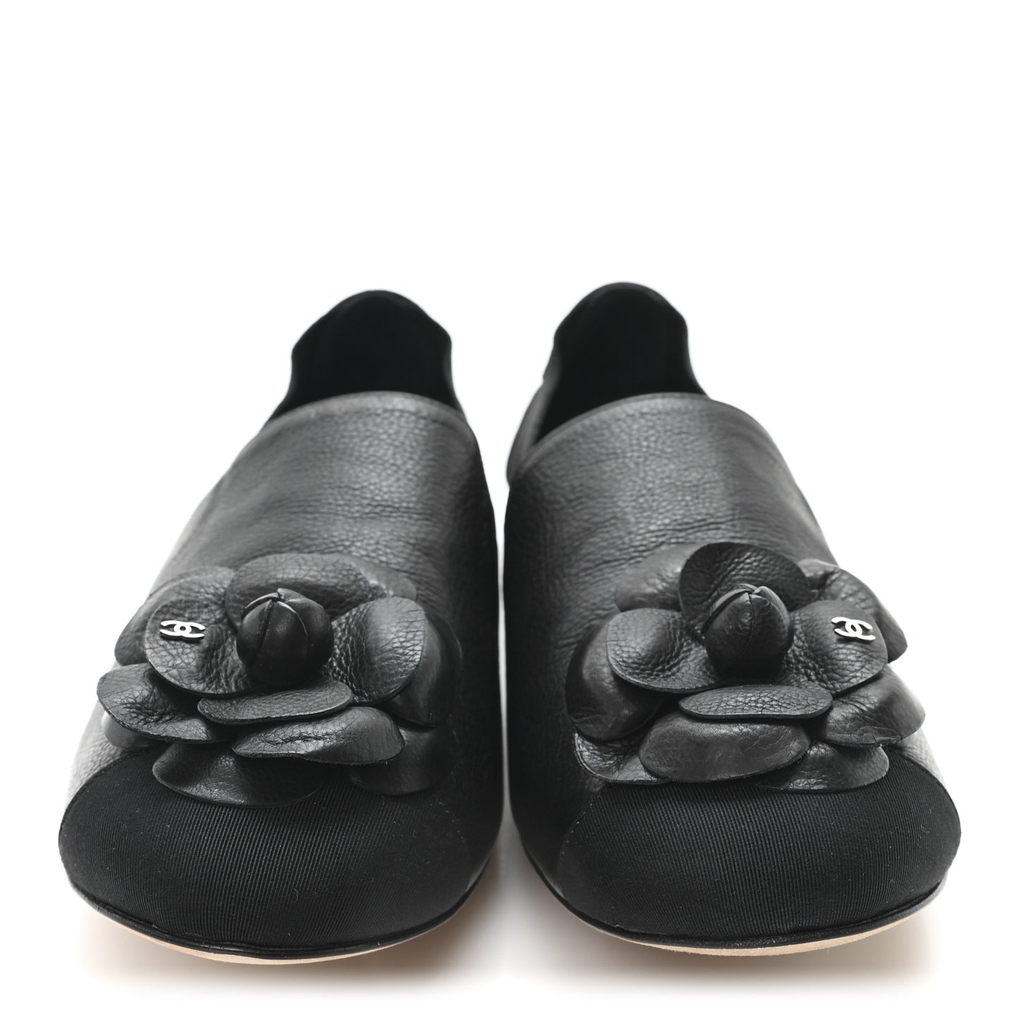 Calfskin Grosgrain Camellia Mocassin Loafers 41 Black