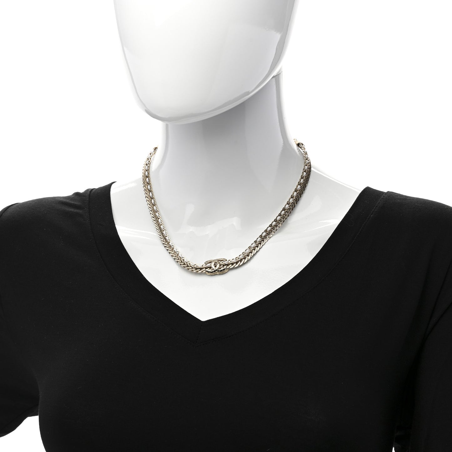 Metal Lambskin Crystal CC Choker Gold White