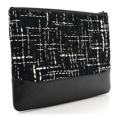Chanel Tweed Calfskin Quilted Medium Cosmetic Pouch Black White 3 of 8