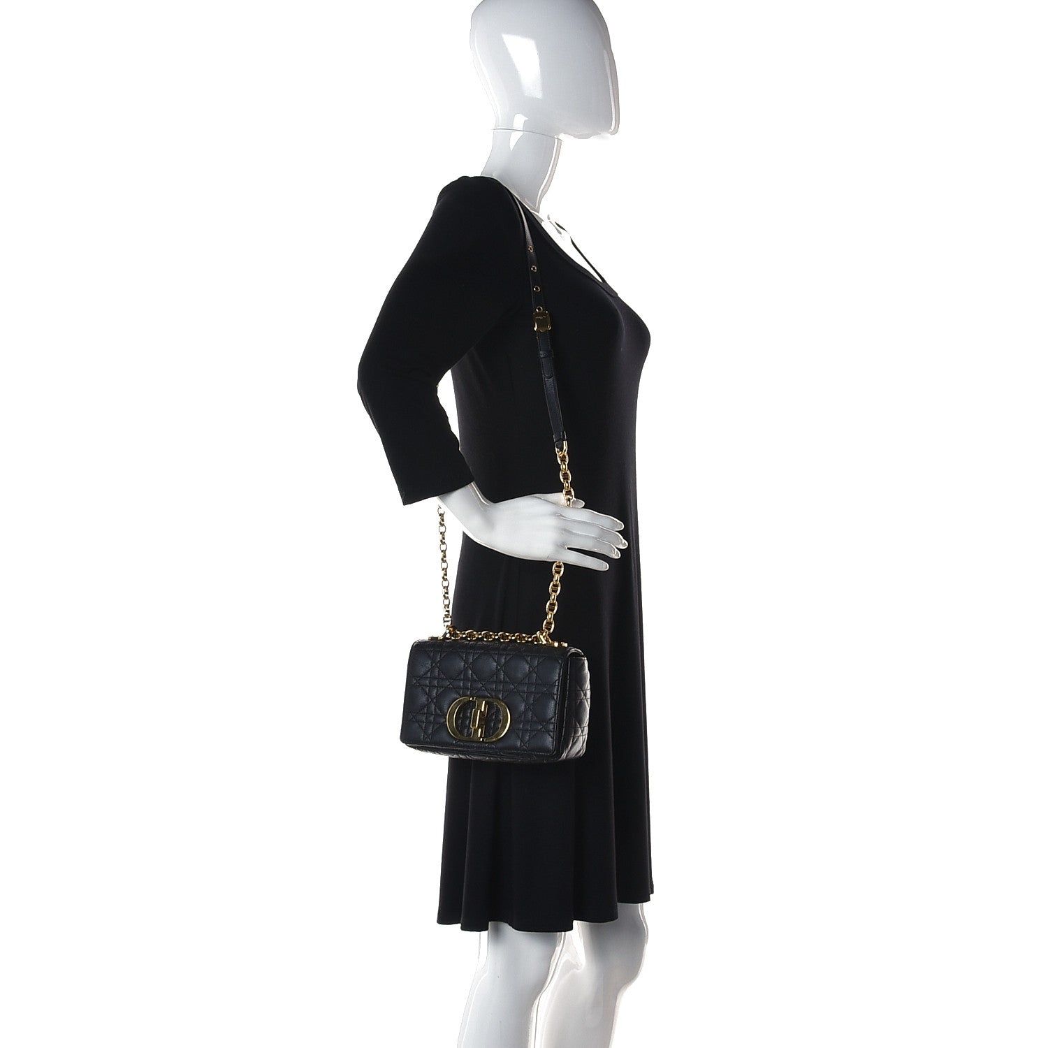 Christian Dior Calfskin Cannage Small Caro Bag Black 2 of 7