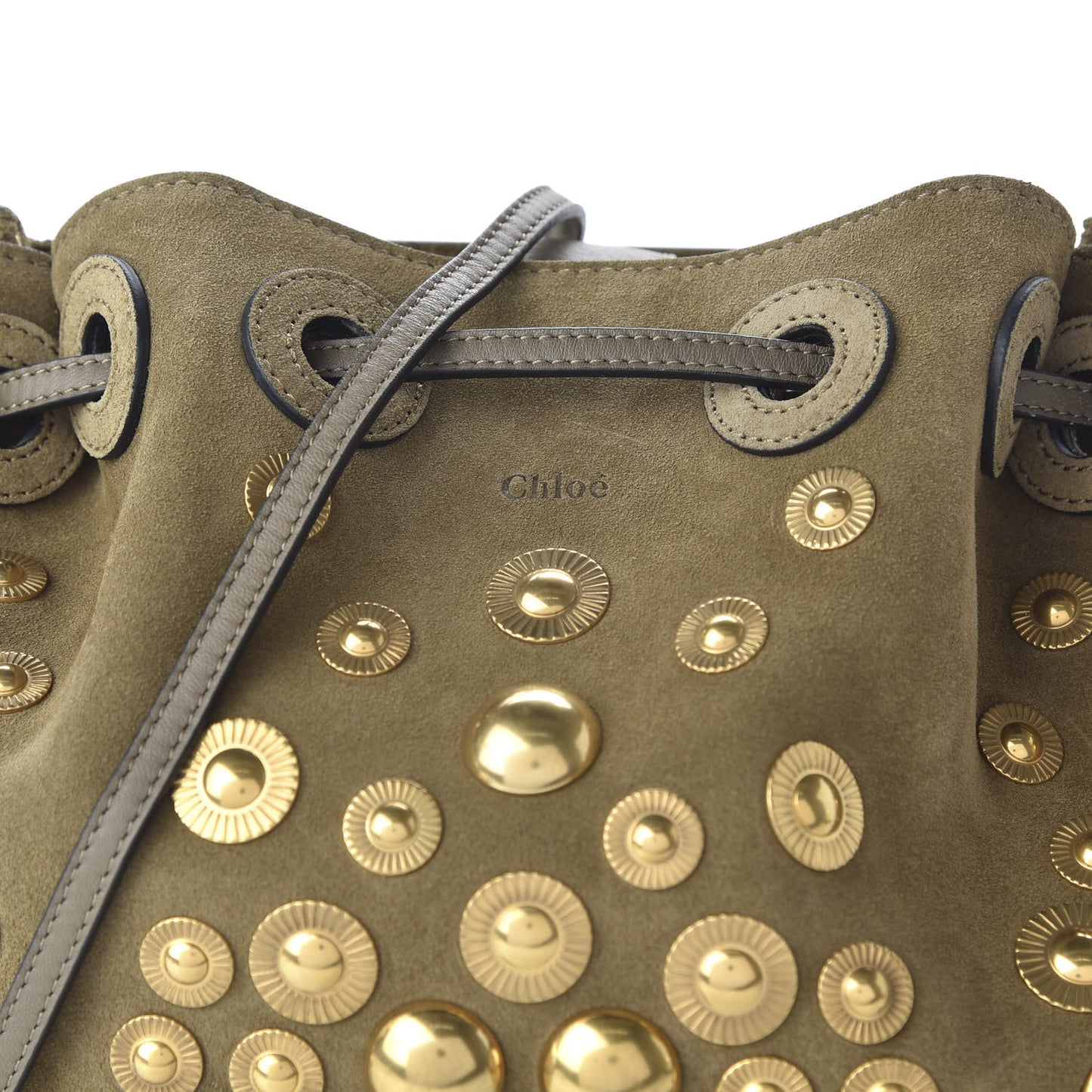 Suede Studded Small Inez Drawstring Bag Merino Grey