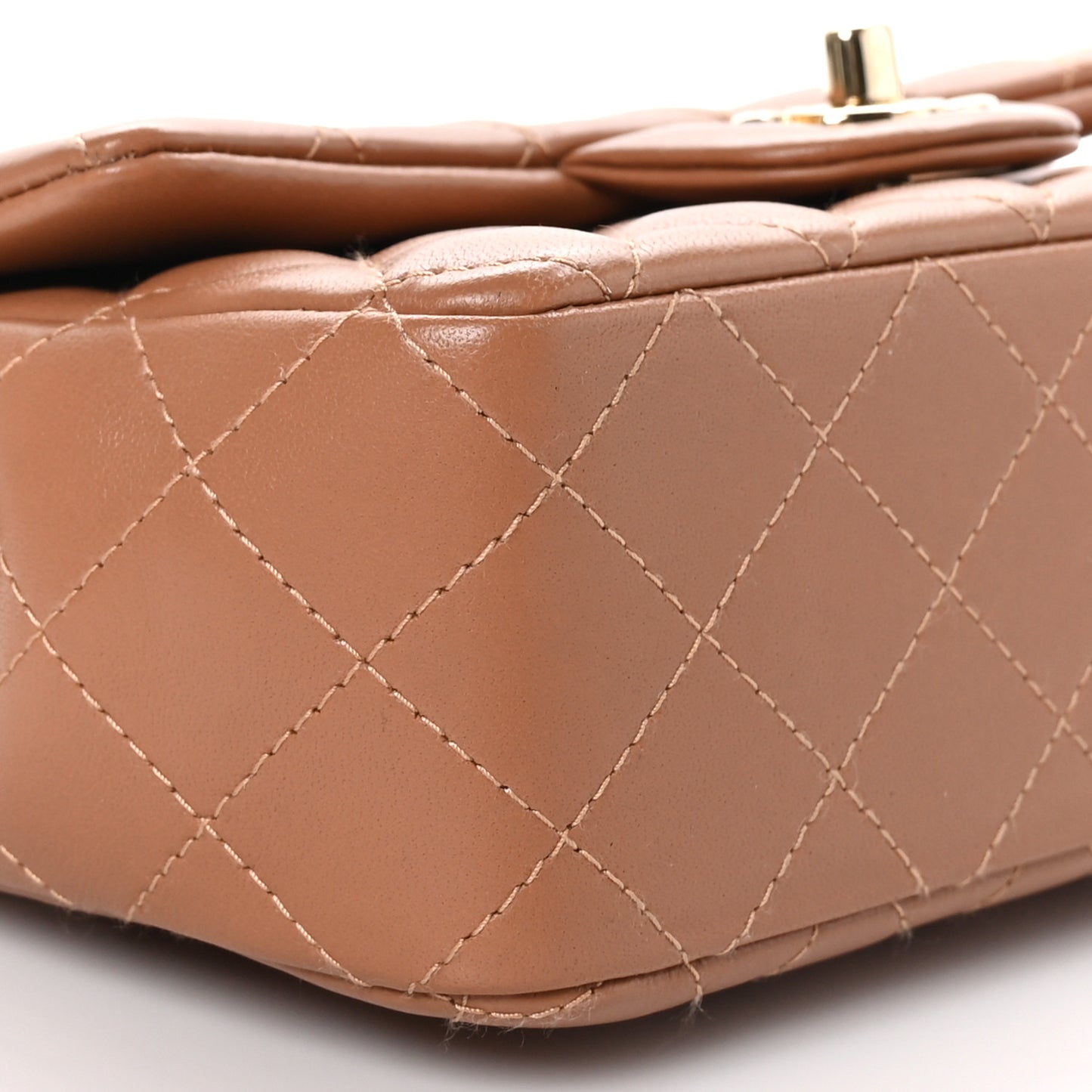 Lambskin Quilted Mini Rectangular Flap Brown