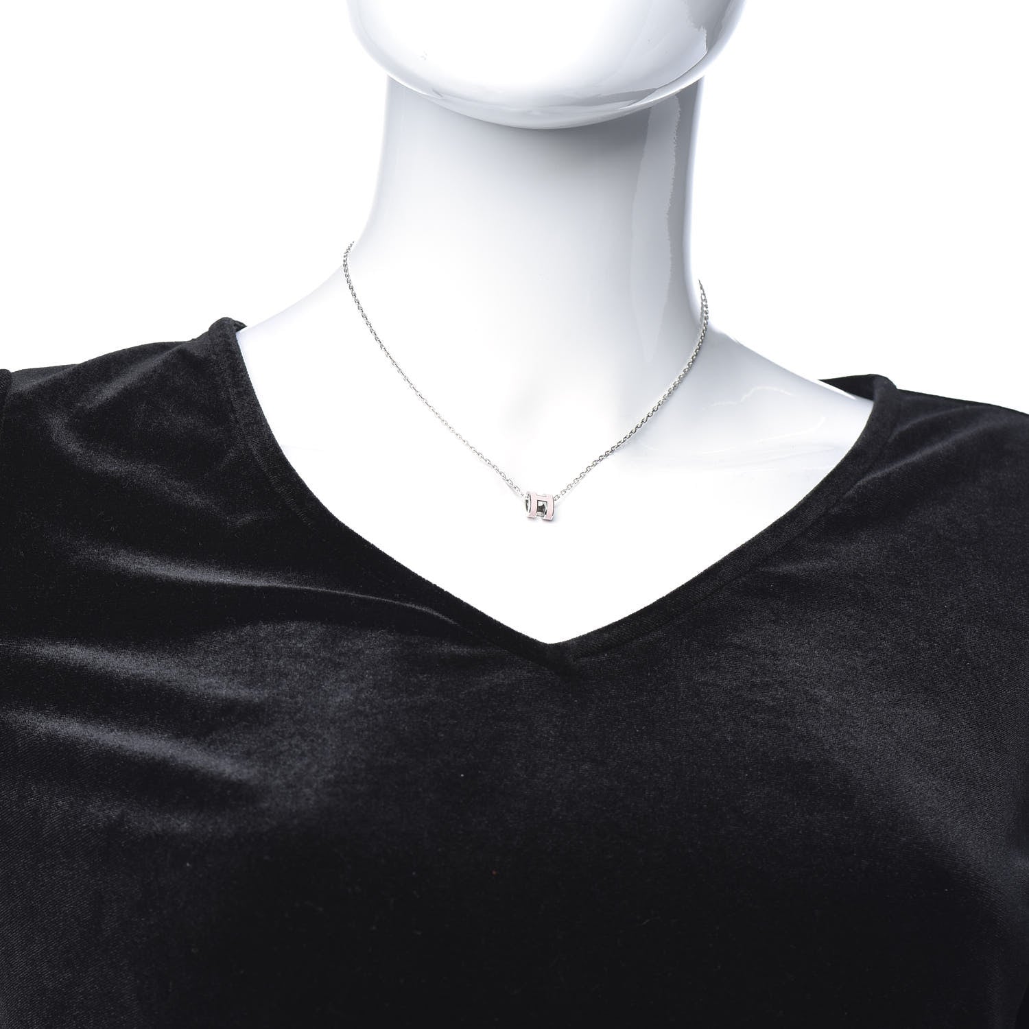 Hermes Lacquered Palladium Pop H Pendant Necklace Rose Dragee 2 of 5
