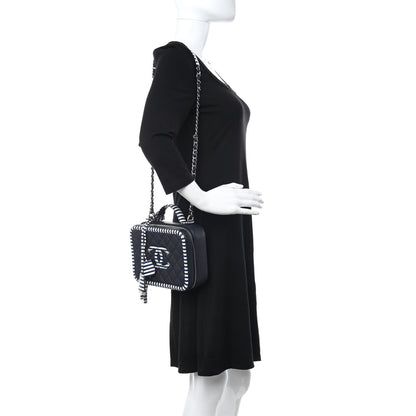 Chanel Caviar Quilted Striped Medium CC Filigree Vanity Case Navy White 2 of 11