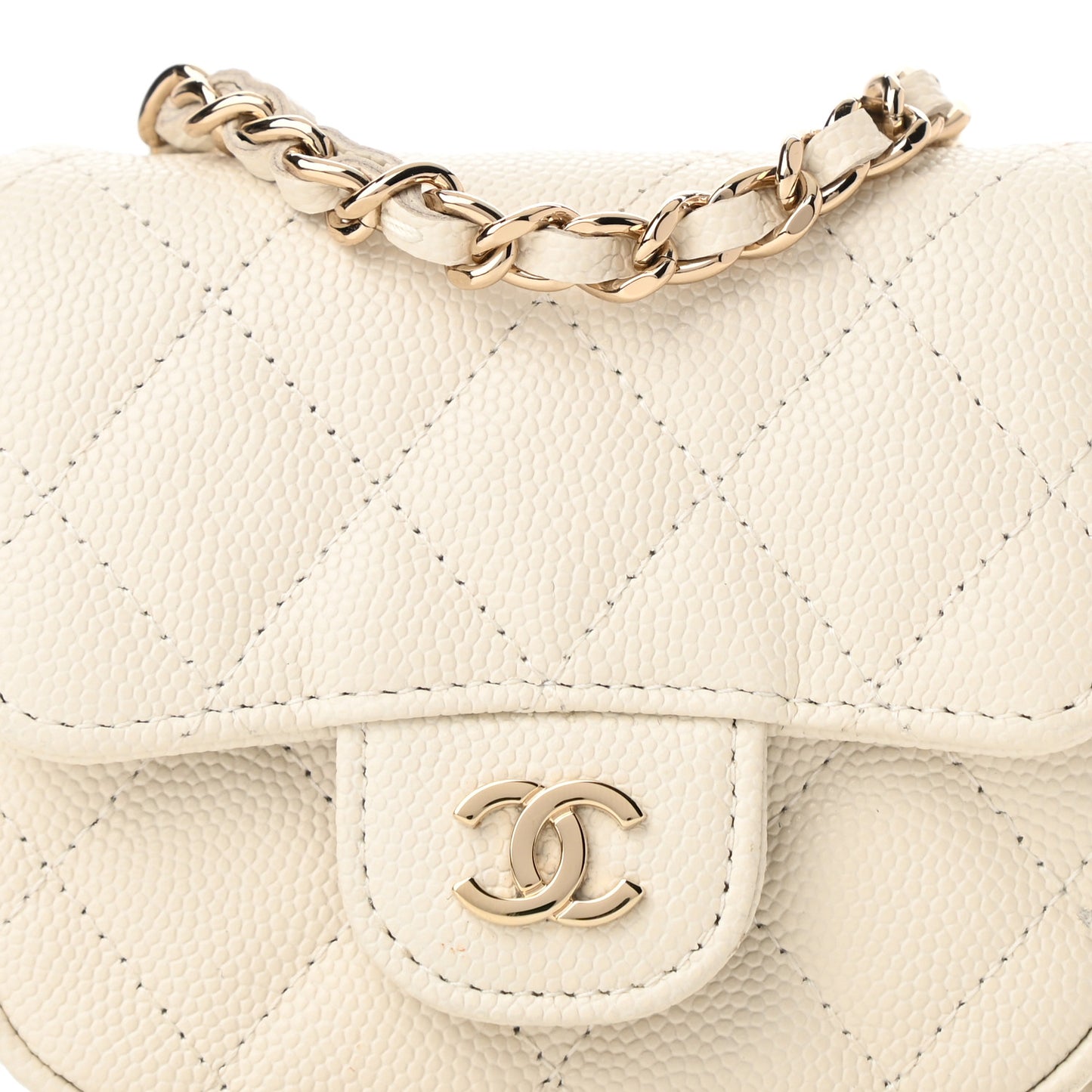 Caviar Quilted Mini Clutch With Chain White
