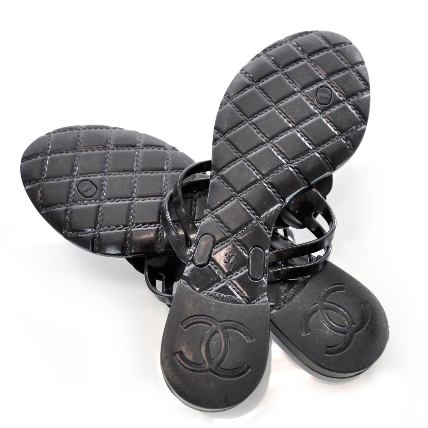 Chanel Jelly Camellia Thong Sandals 37 Black 4 of 6