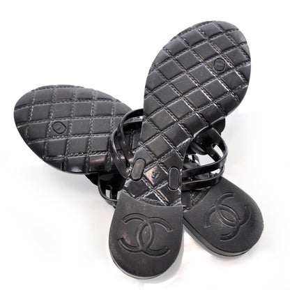 Chanel Jelly Camellia Thong Sandals 37 Black 4 of 6