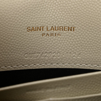 Saint Laurent Grain De Poudre Matelasse Chevron Monogram Envelope Chain Wallet Crema Soft 7 of 12