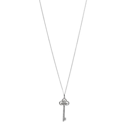 Tiffany Platinum Diamond .41ct Fleur De Lis Key Pendant Necklace 2 of 8