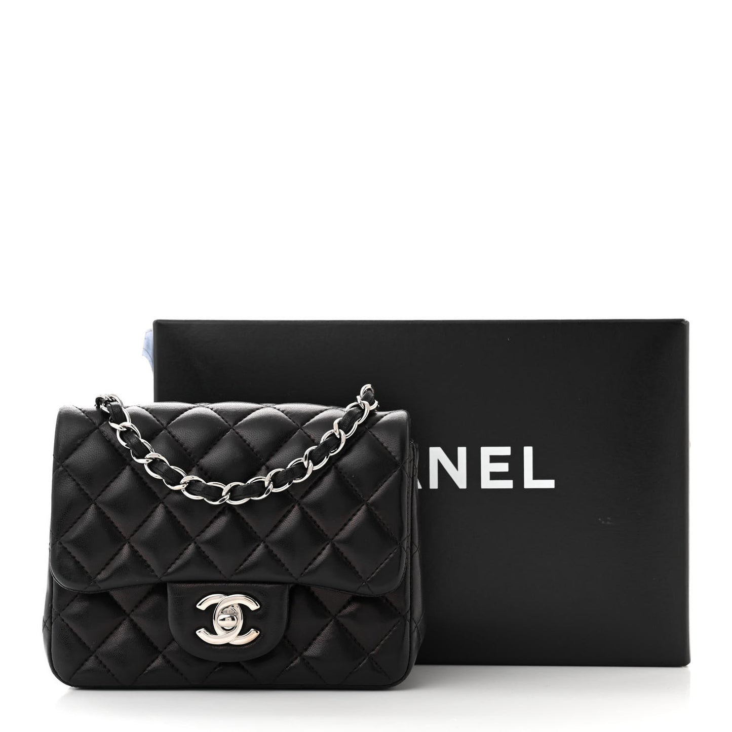 Lambskin Quilted Mini Square Flap Black