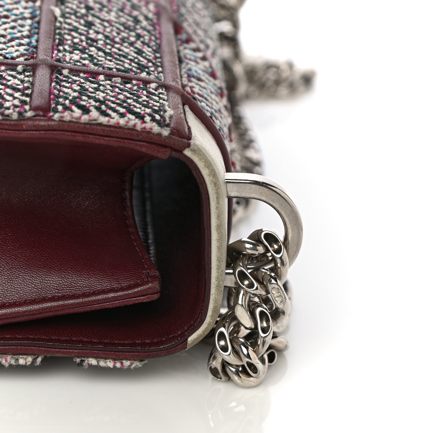 Christian Dior Tweed Calfskin Medium Diorama Flap Bag Burgundy Multicolor 30 of 32